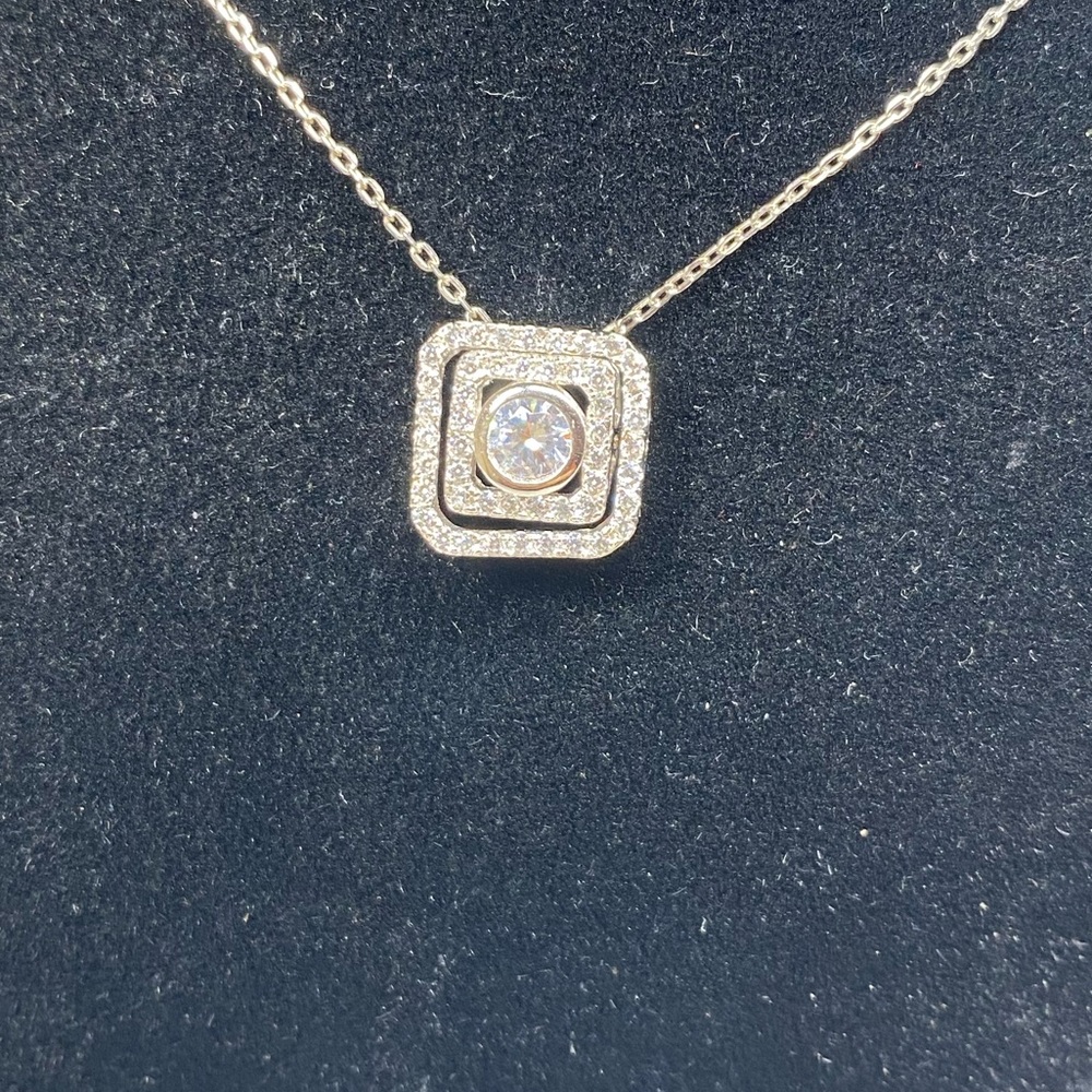 Sterling Silver Cubic Zirconia Pendant Adjustable 16-18 inch. Anti Tarnish